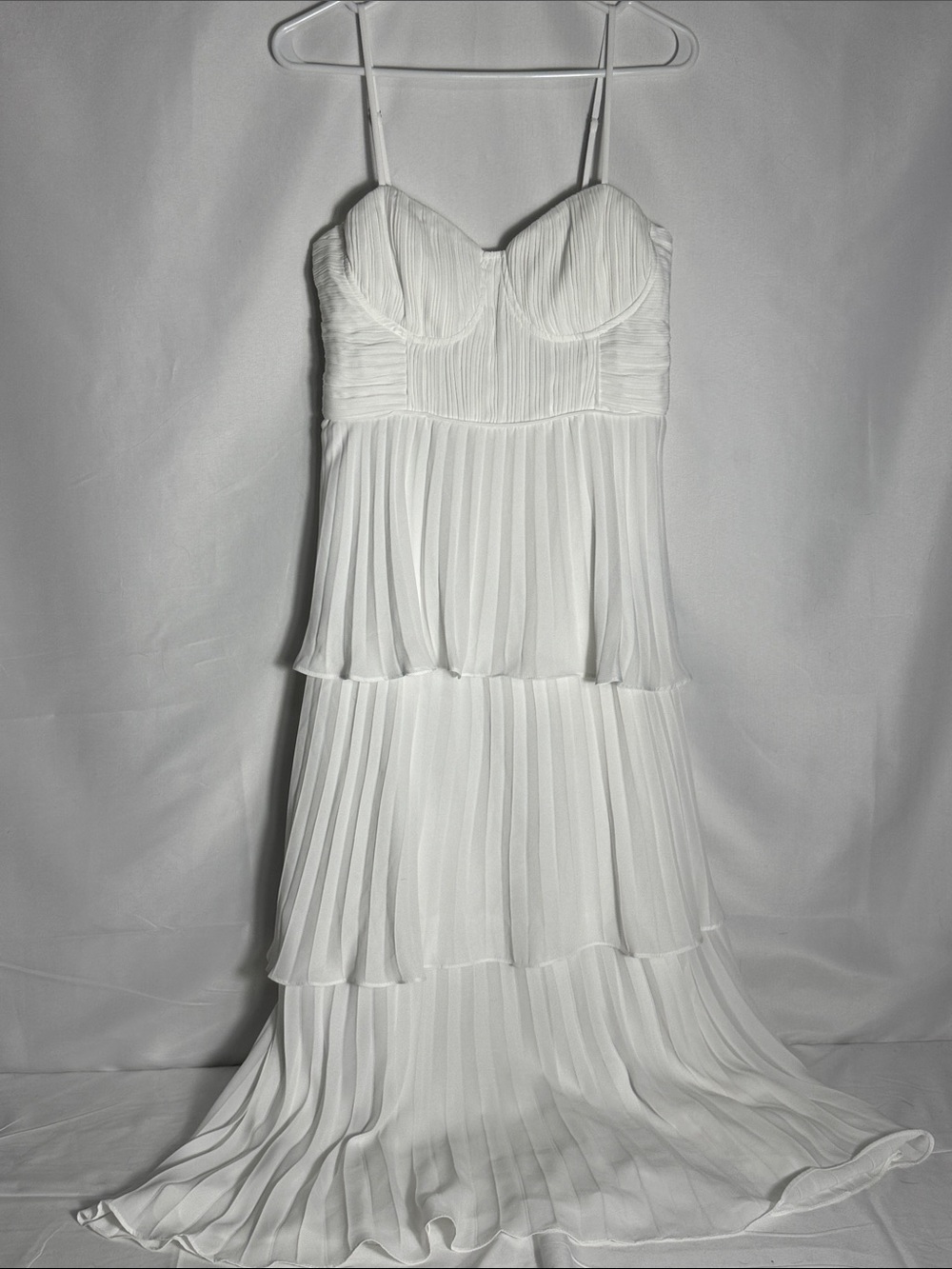 Lulus White Cascading Crush Tiered Bustier Pleated Midi Dress Size Medium